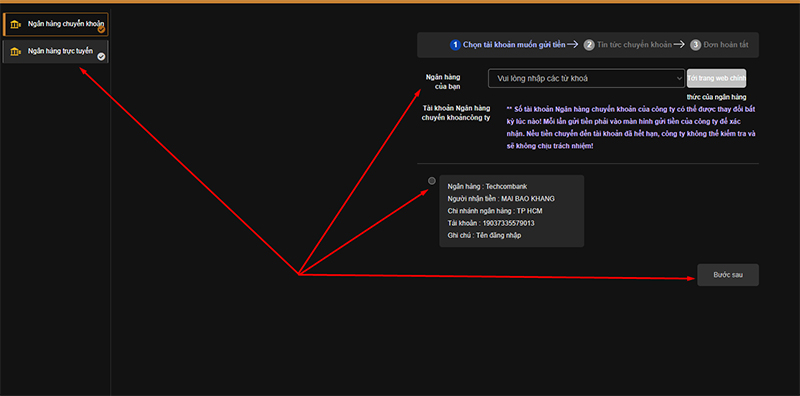 Chọn thông tin ngân hàng của bạn
